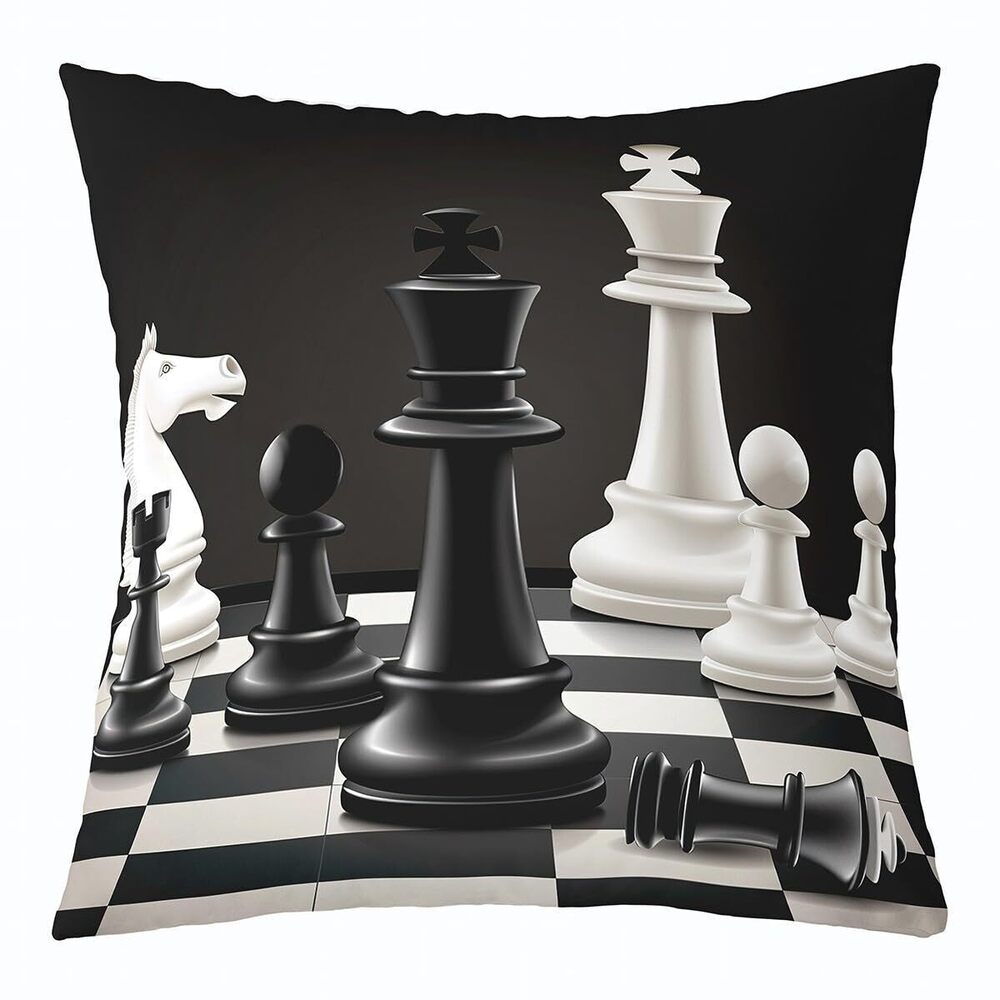 5464 International Chess Throw Pillow Covers Black Chess Square Cushion